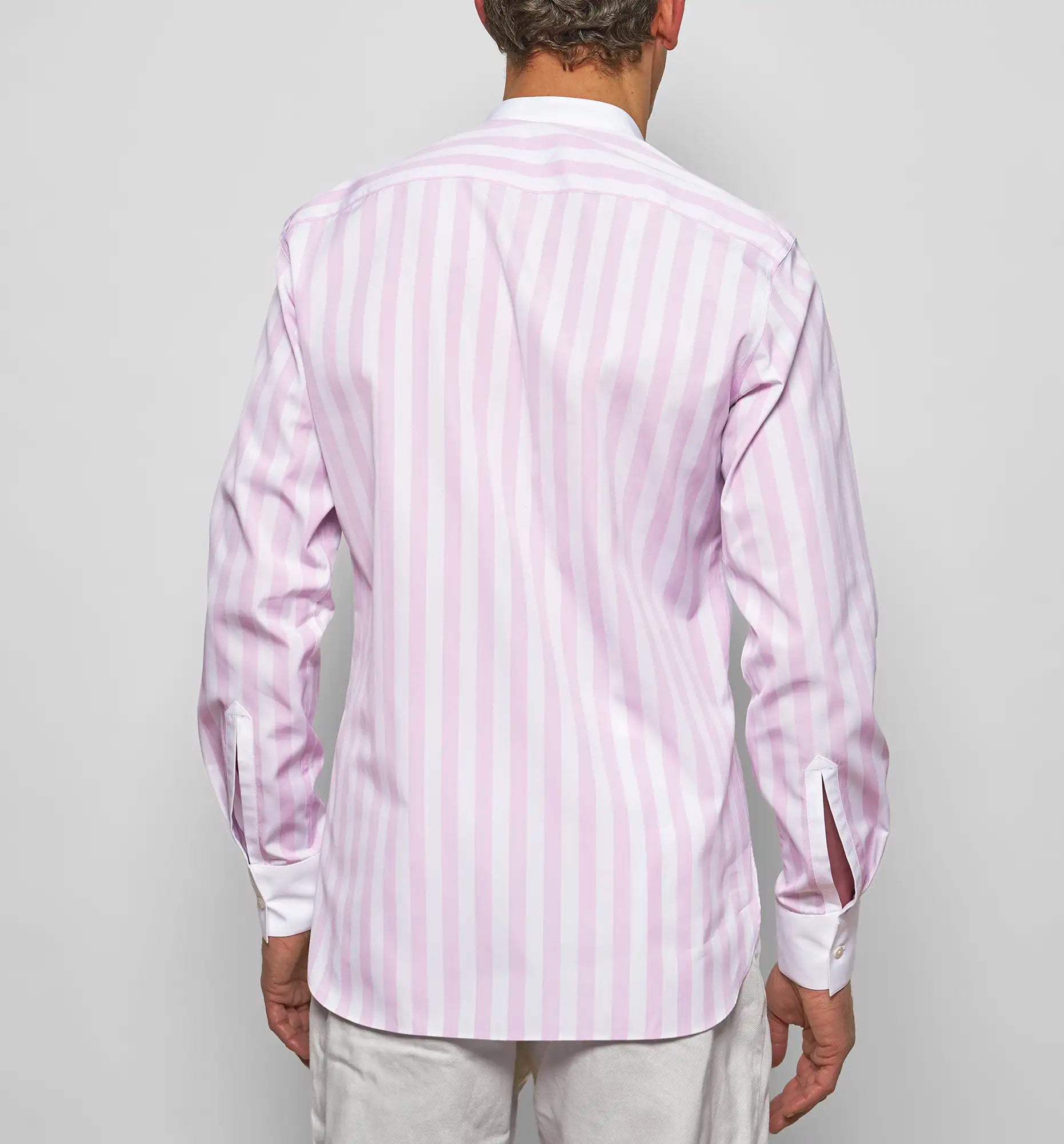 Bunny shirt in pink and white stripes, back view — Sébline SS26