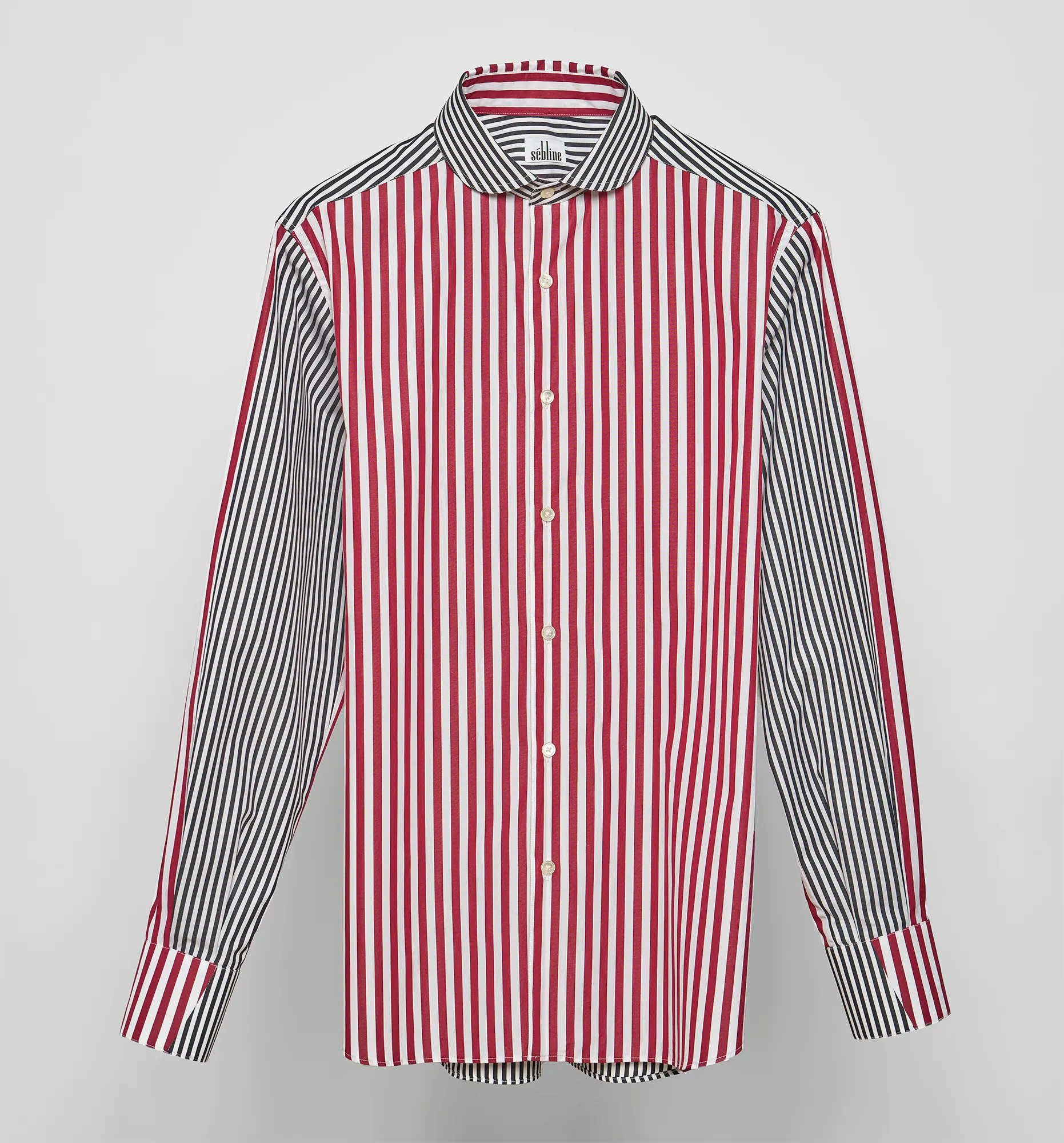 Red and black striped shirt on a light gray background