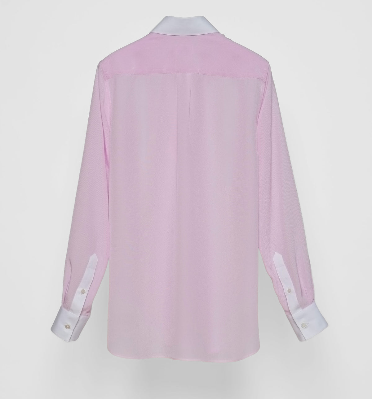 Women's Chemise de Garçon Placket – back view of light pink shirt with white contrast inner collar and buttoned cuffs