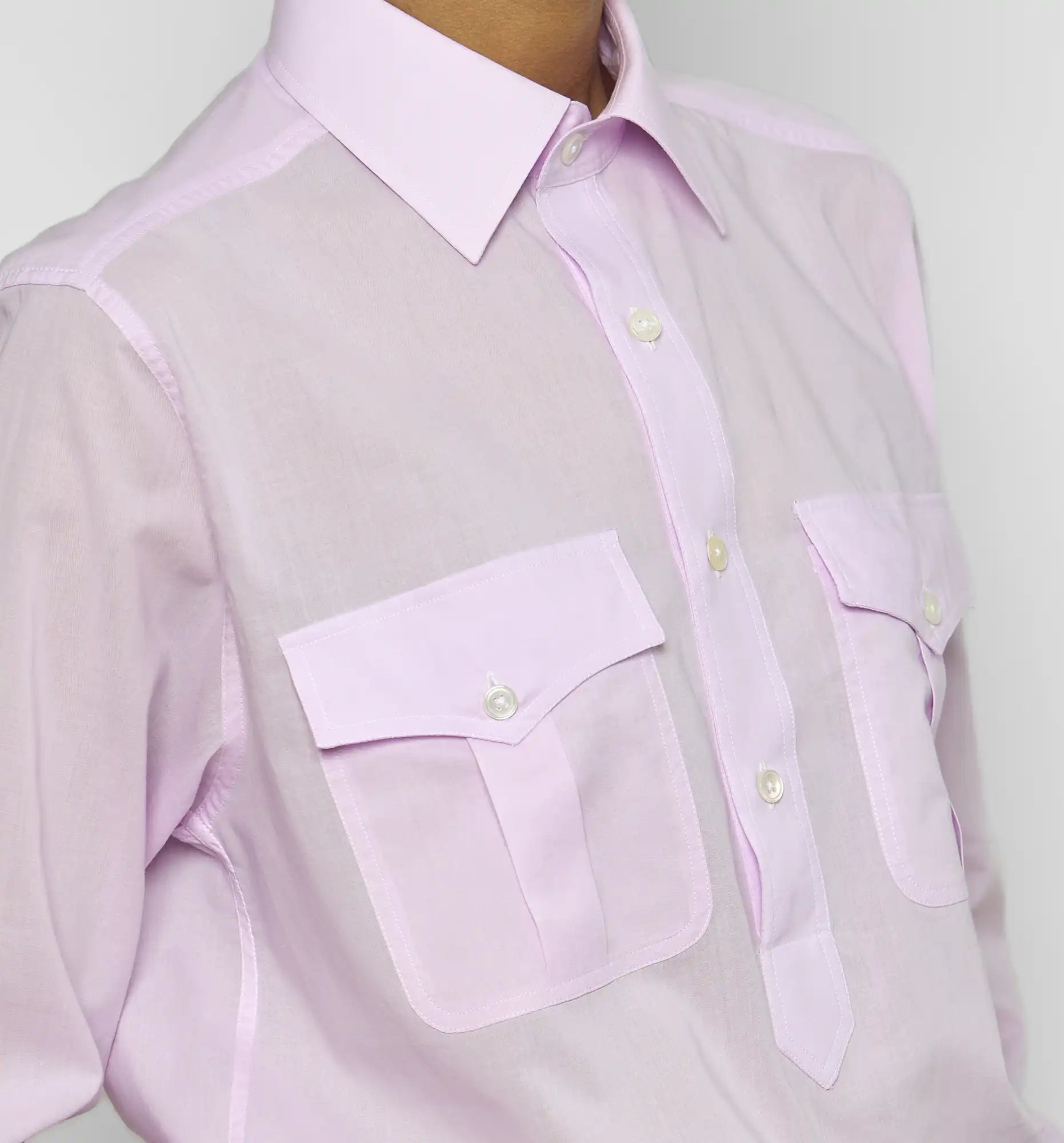 Safari polo shirt in pale pink stripes — chest pocket detail