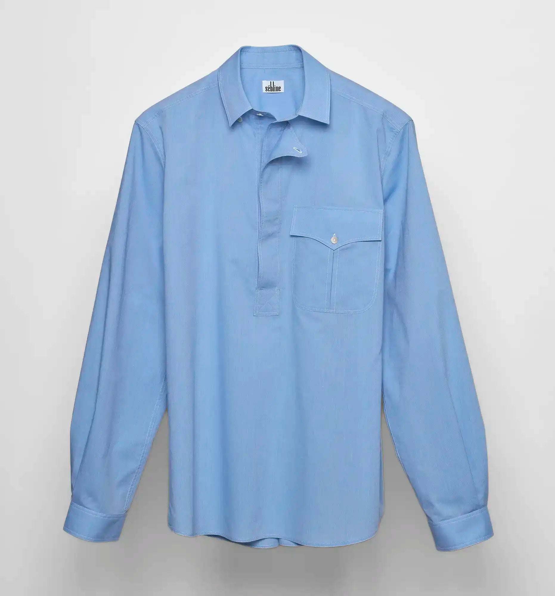 Sébline – Blue chambray Combat Polo Shirt, front packshot view