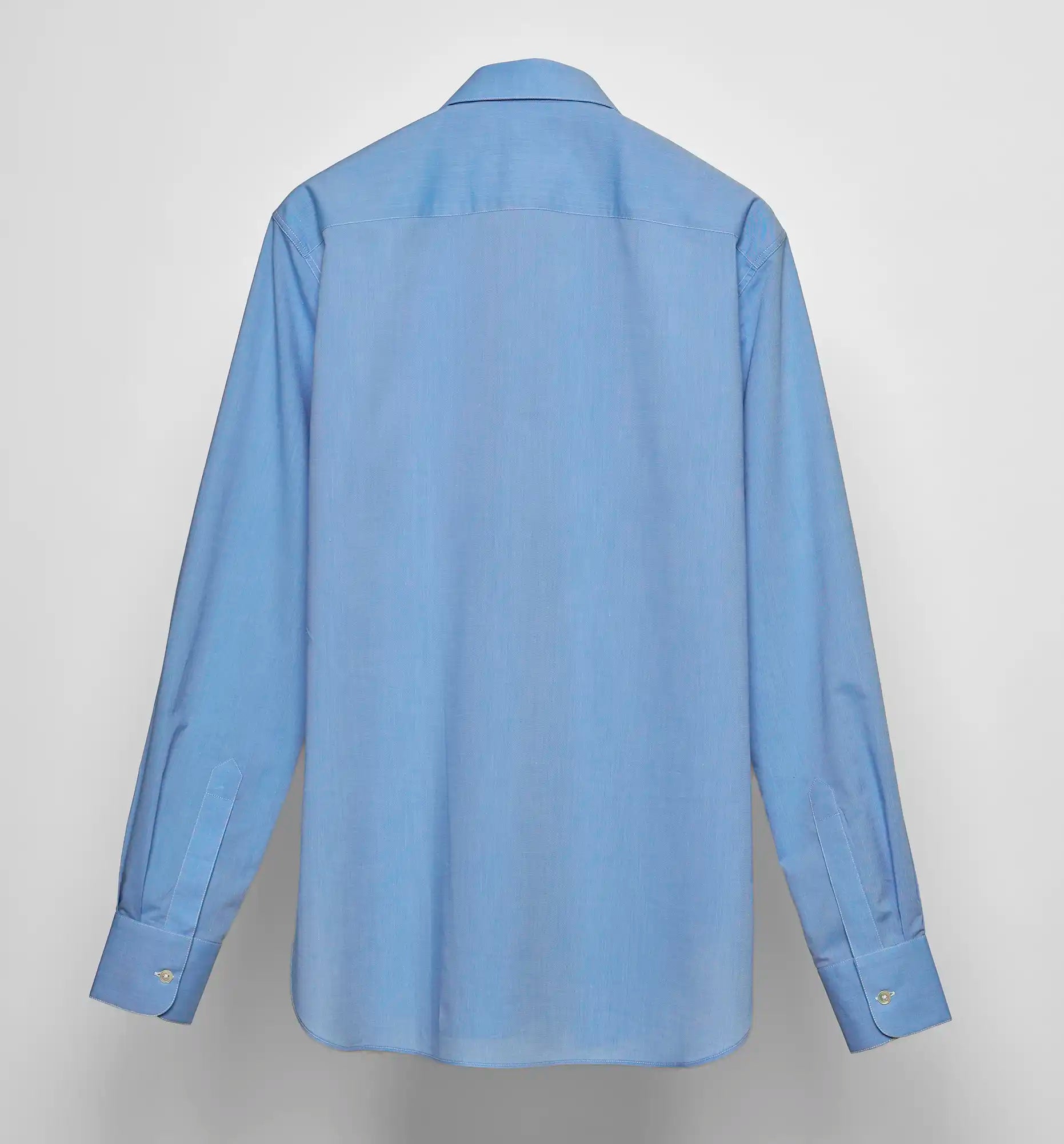 Sébline – Solid blue cotton Pleated Bunny Shirt, back packshot view