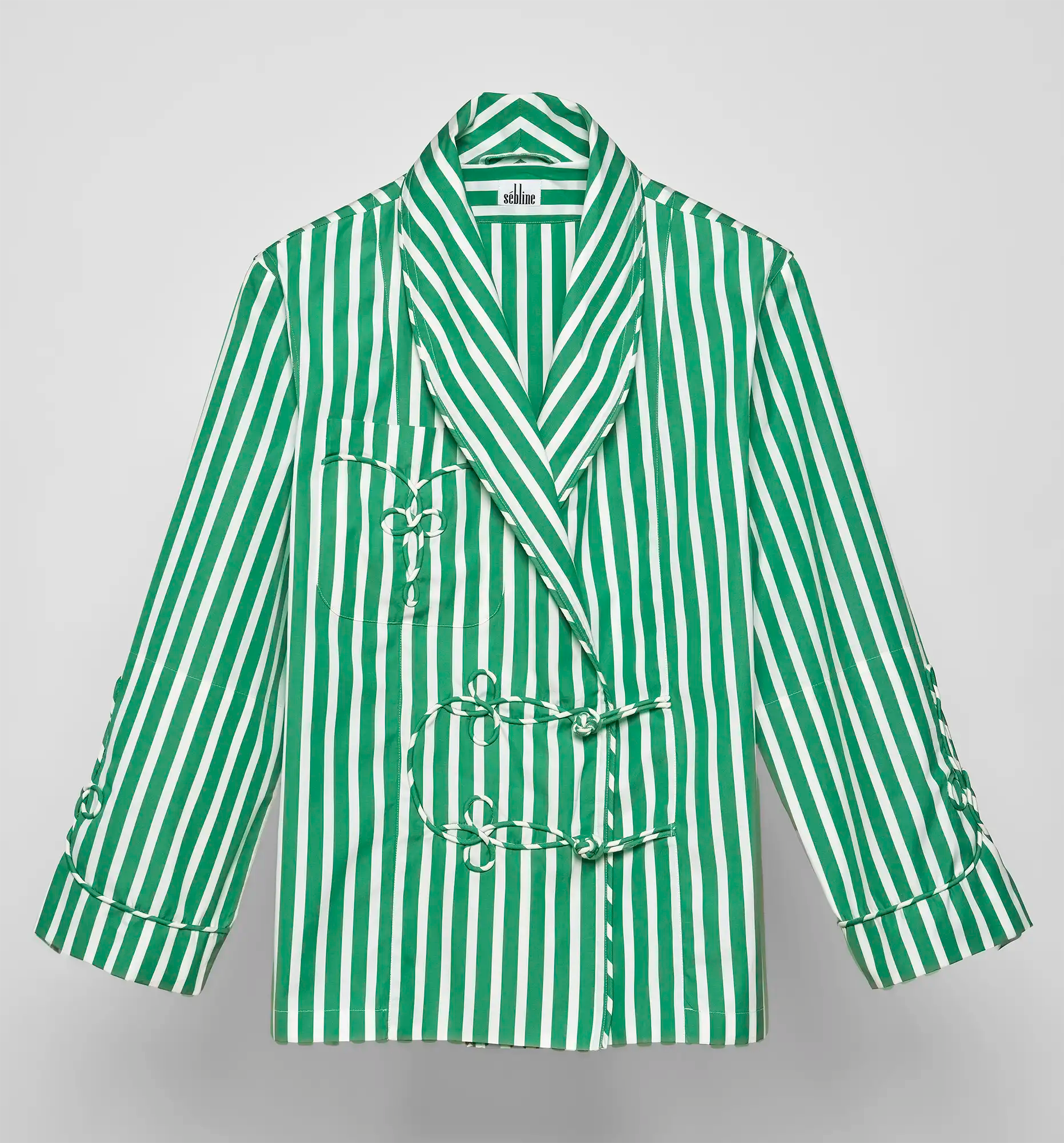 Smoking brodé vert et blanc – Veste femme | Sébline