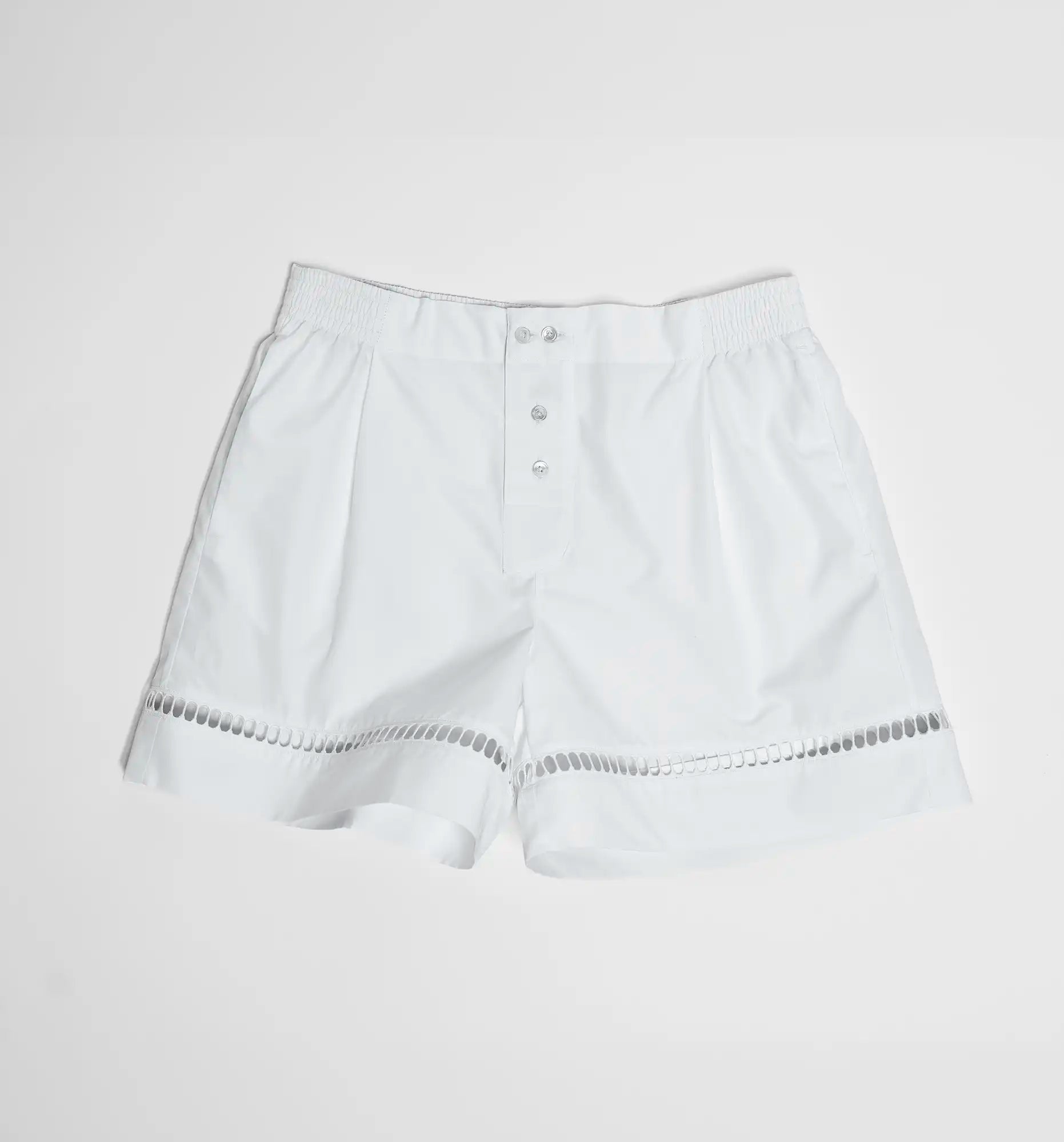 Sébline – Women's white cotton poplin boxer shorts, front packshot view