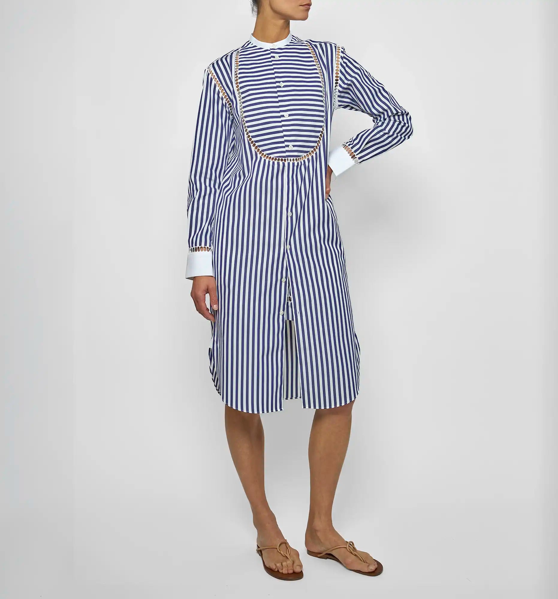 Sébline – Blue striped poplin Bunny Dress, front on-model view