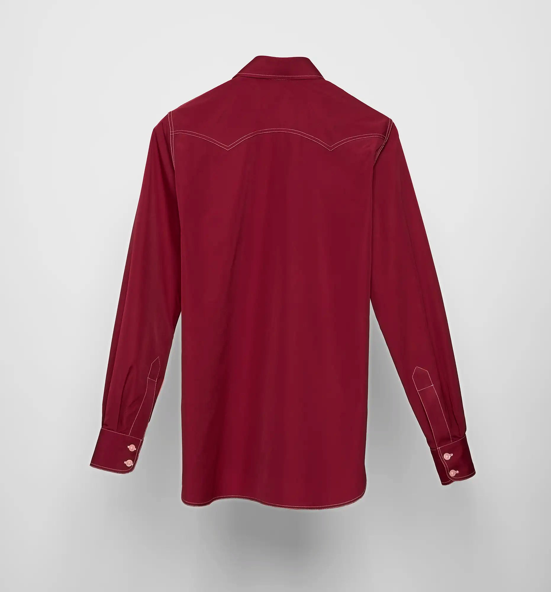 Back view of the Sébline cowboy shirt in bordeaux cotton poplin.