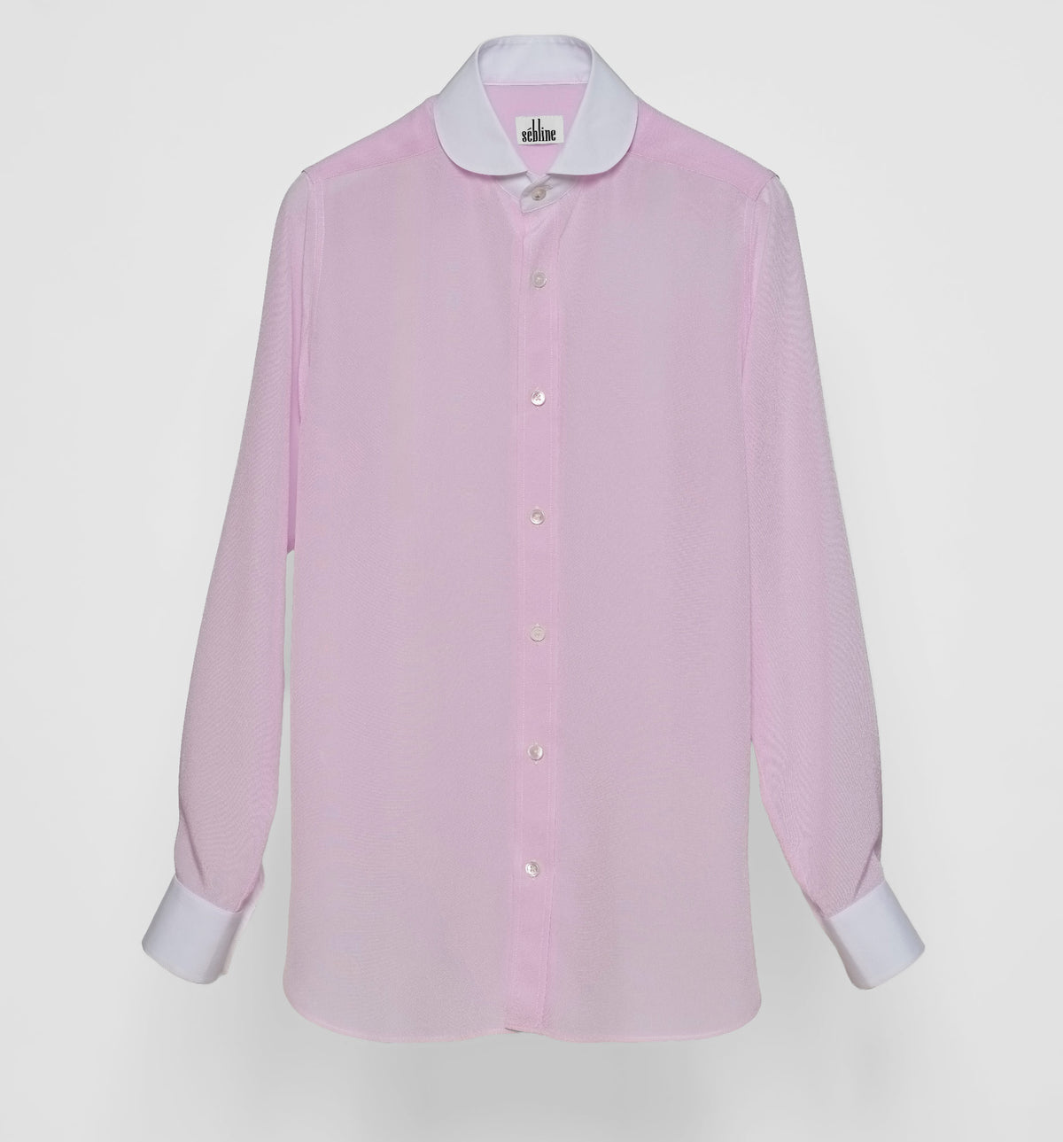 Women's Chemise de Garçon Placket – light pink long-sleeve shirt with white contrast collar and cuffs, flat lay