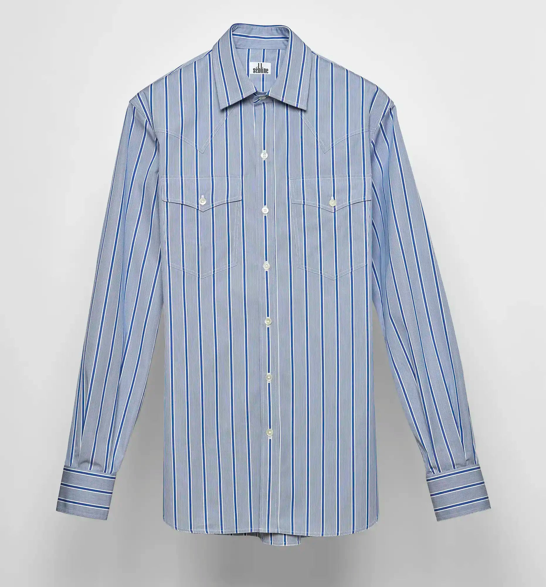 Sébline – Blue striped cotton Cow Boy shirt, front packshot view