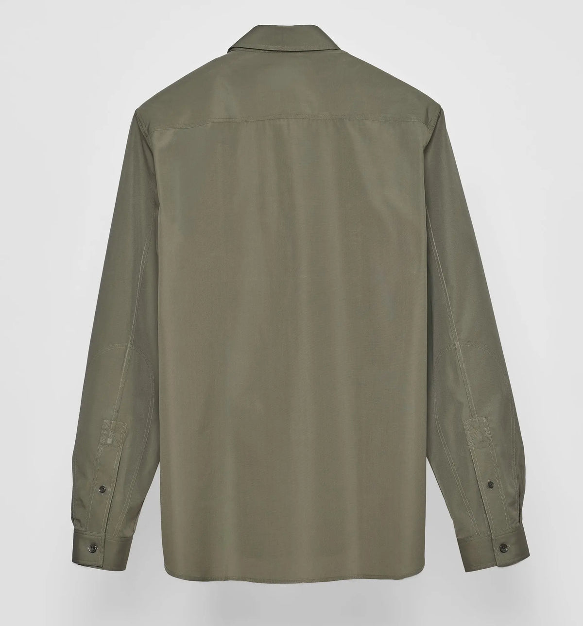 Men's Combat Polo Shirt – Back view of khaki green asymmetric pullover shirt, flat lay