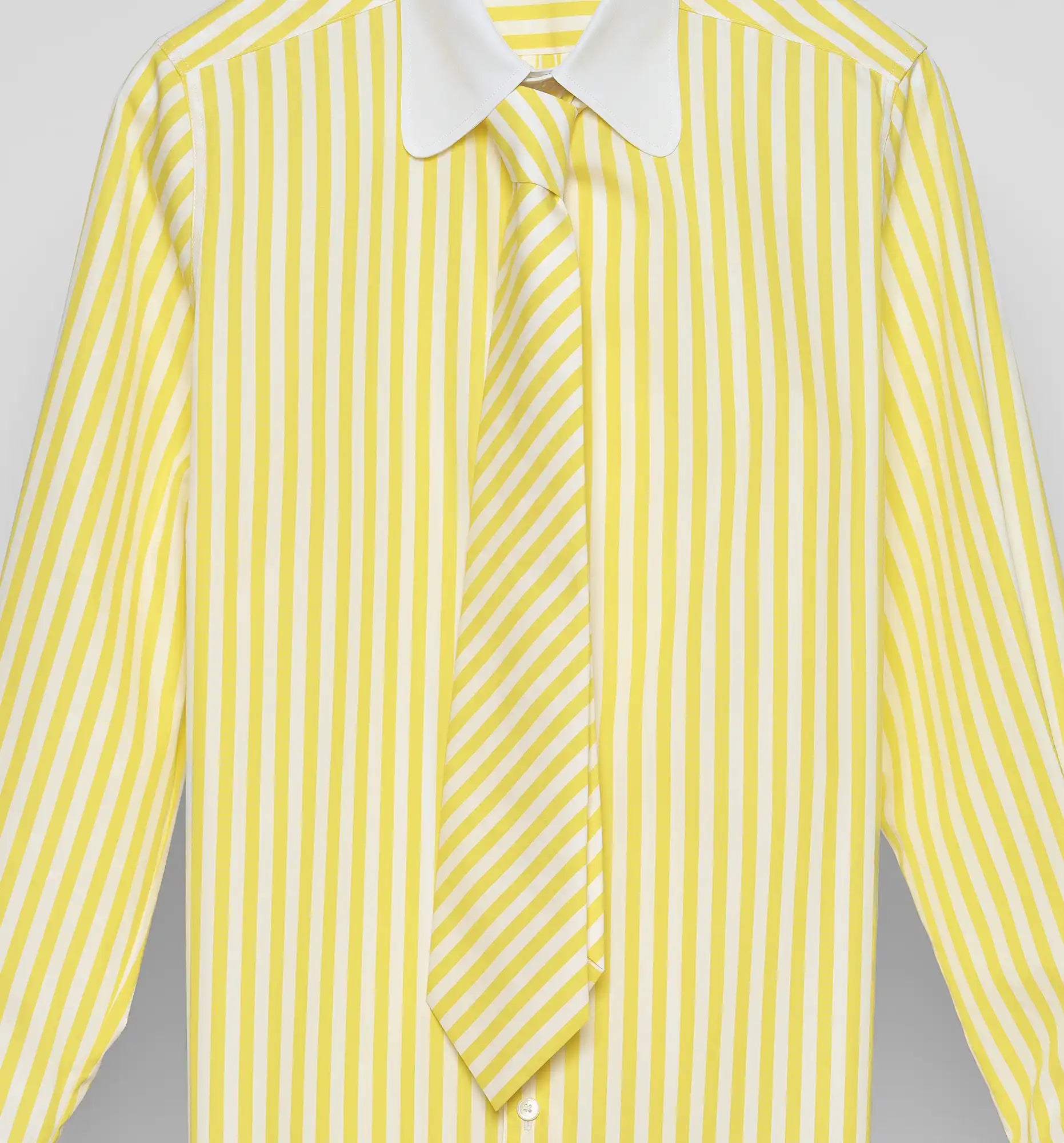 Sébline – Yellow striped poplin tie with Dandy Shirt, front packshot view