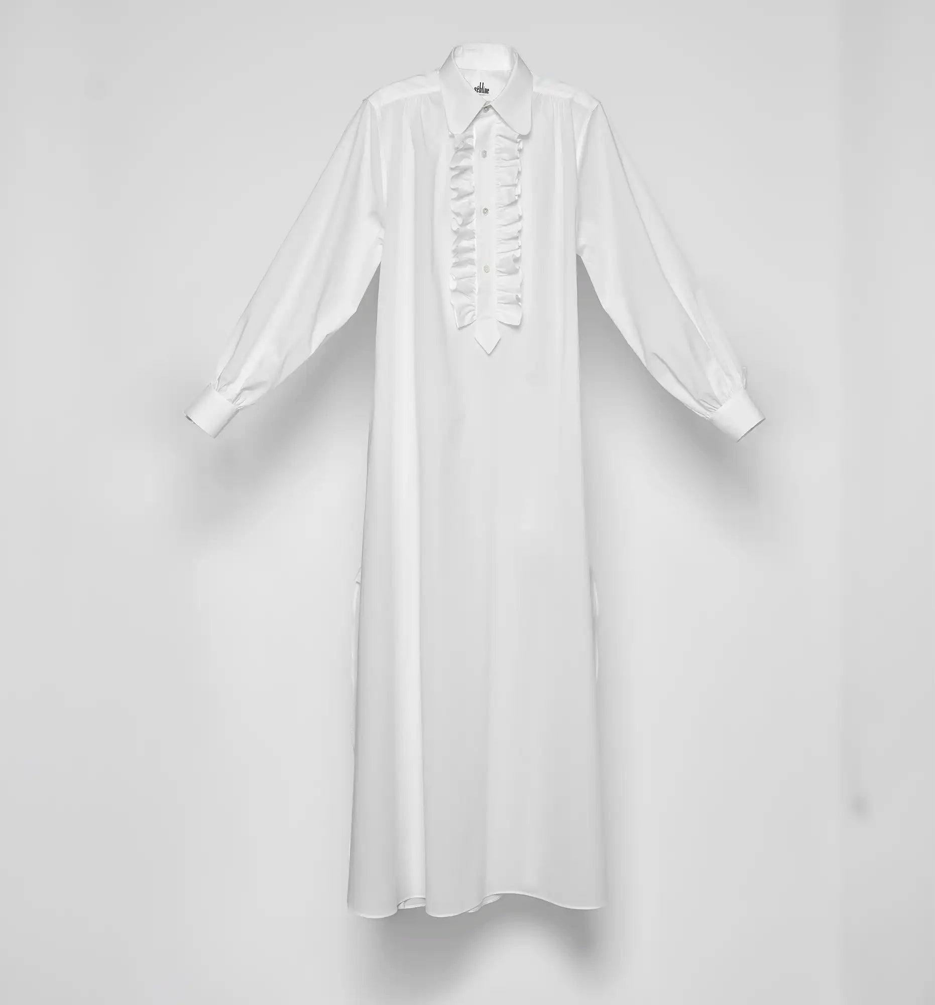 Sébline – White Long Ruffle Dress with ruffles, front packshot view