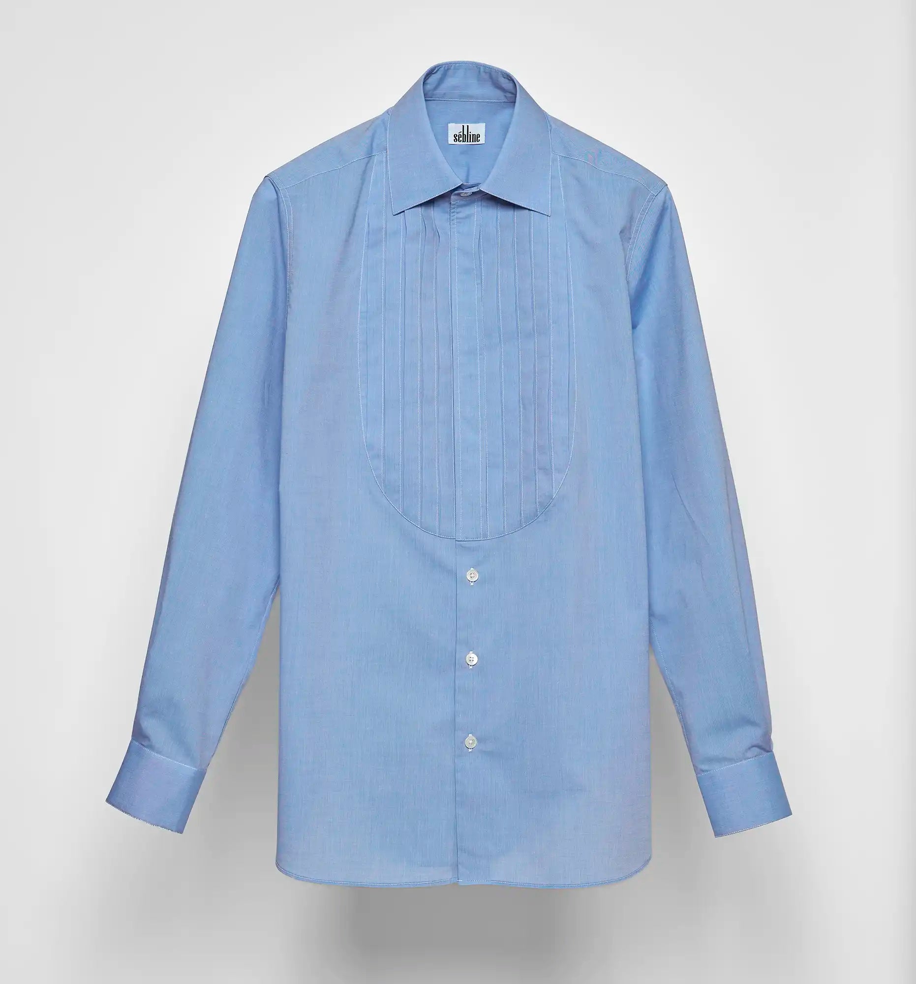 Sébline – Blue cotton Pleated Bunny Shirt, front packshot view