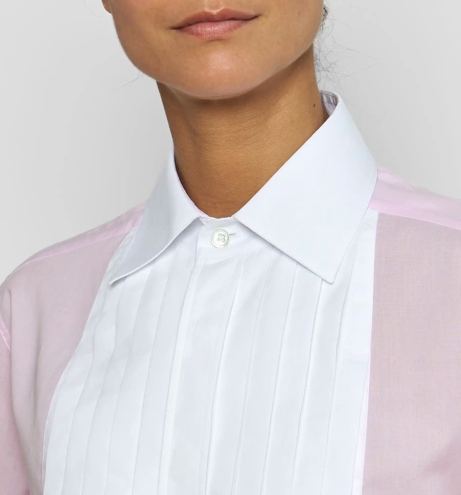 Pleated Bunny shirt in white — bodice pleat detail