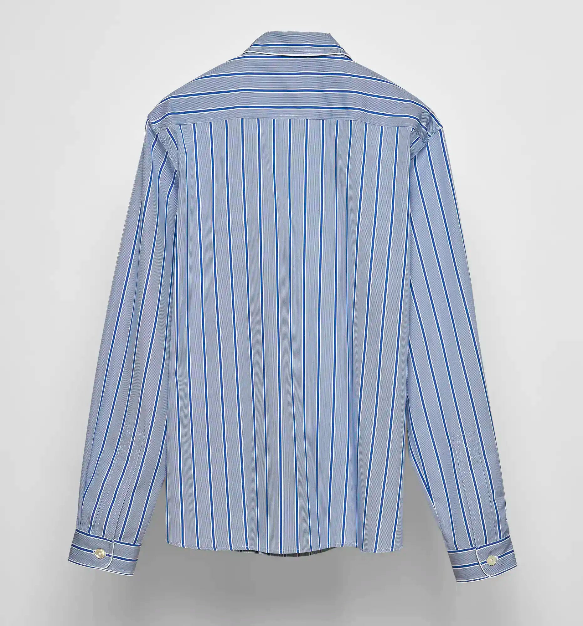 Sébline – Blue striped cotton Pyjama Polo Shirt, back packshot view