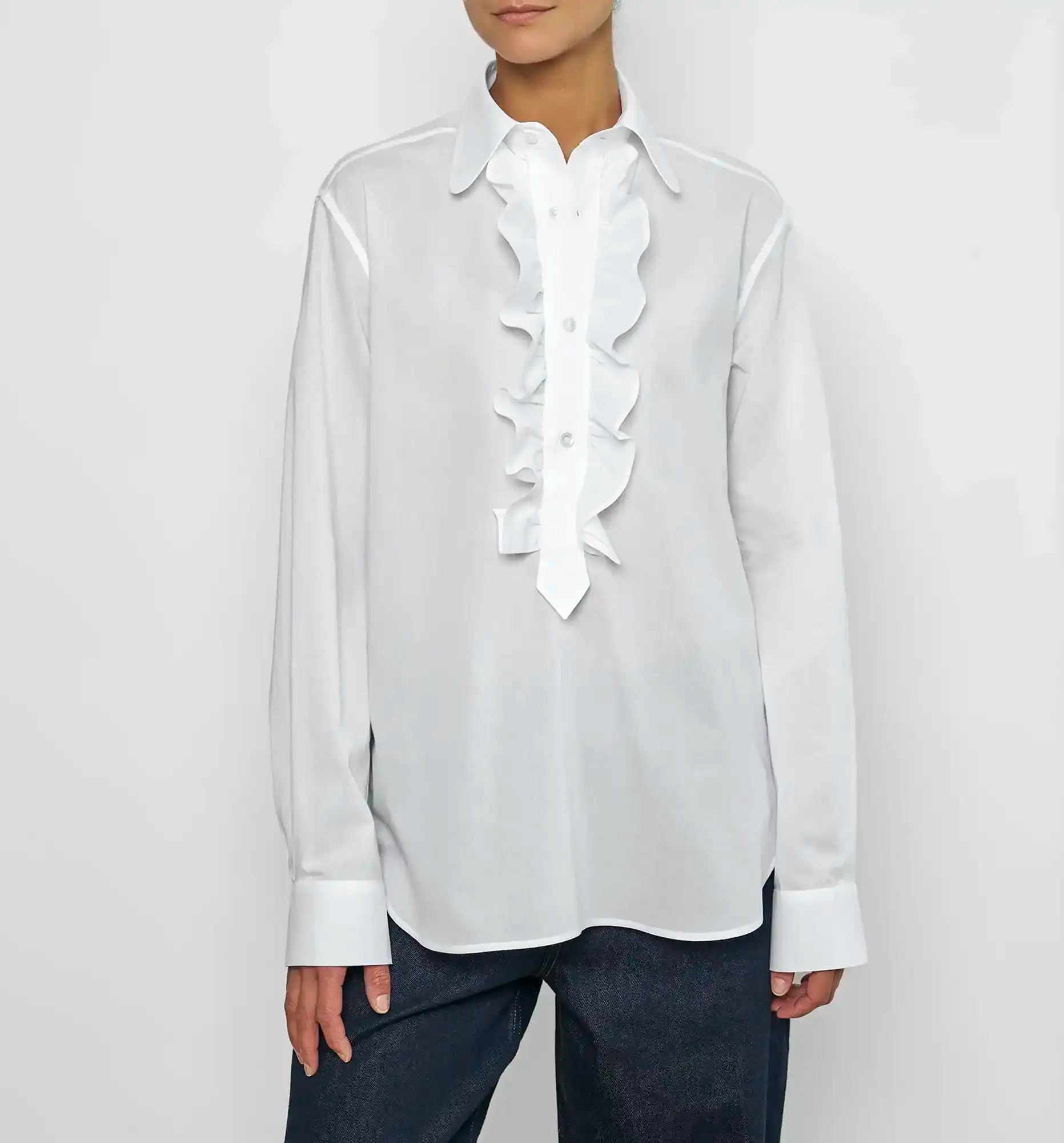 dress shirt with frills Ruffle Polo Shirt - White Cotton Voile
