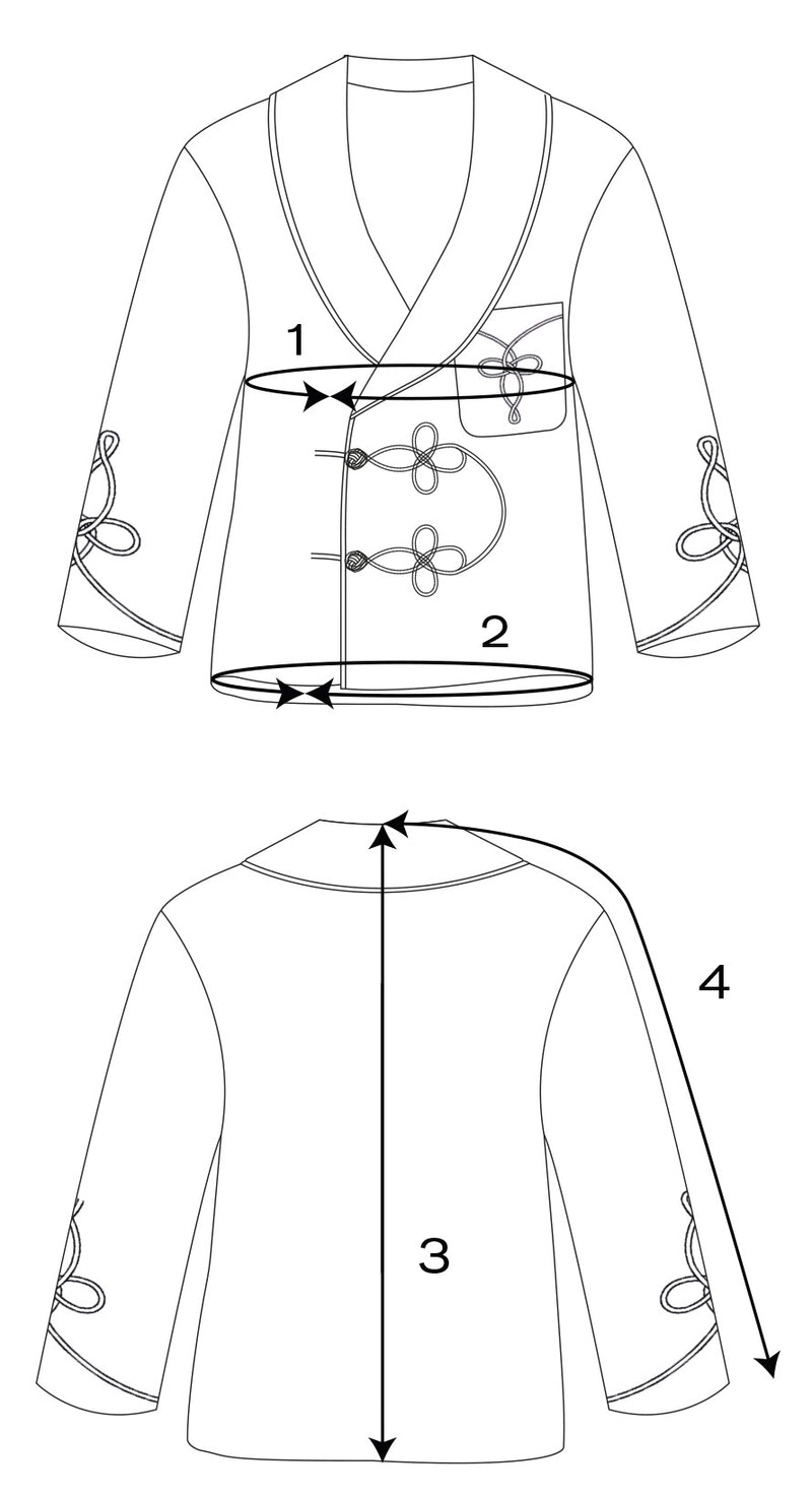 MEASUREMENT CHART > WOMEN EMBROIDERED SMOKING JACKET